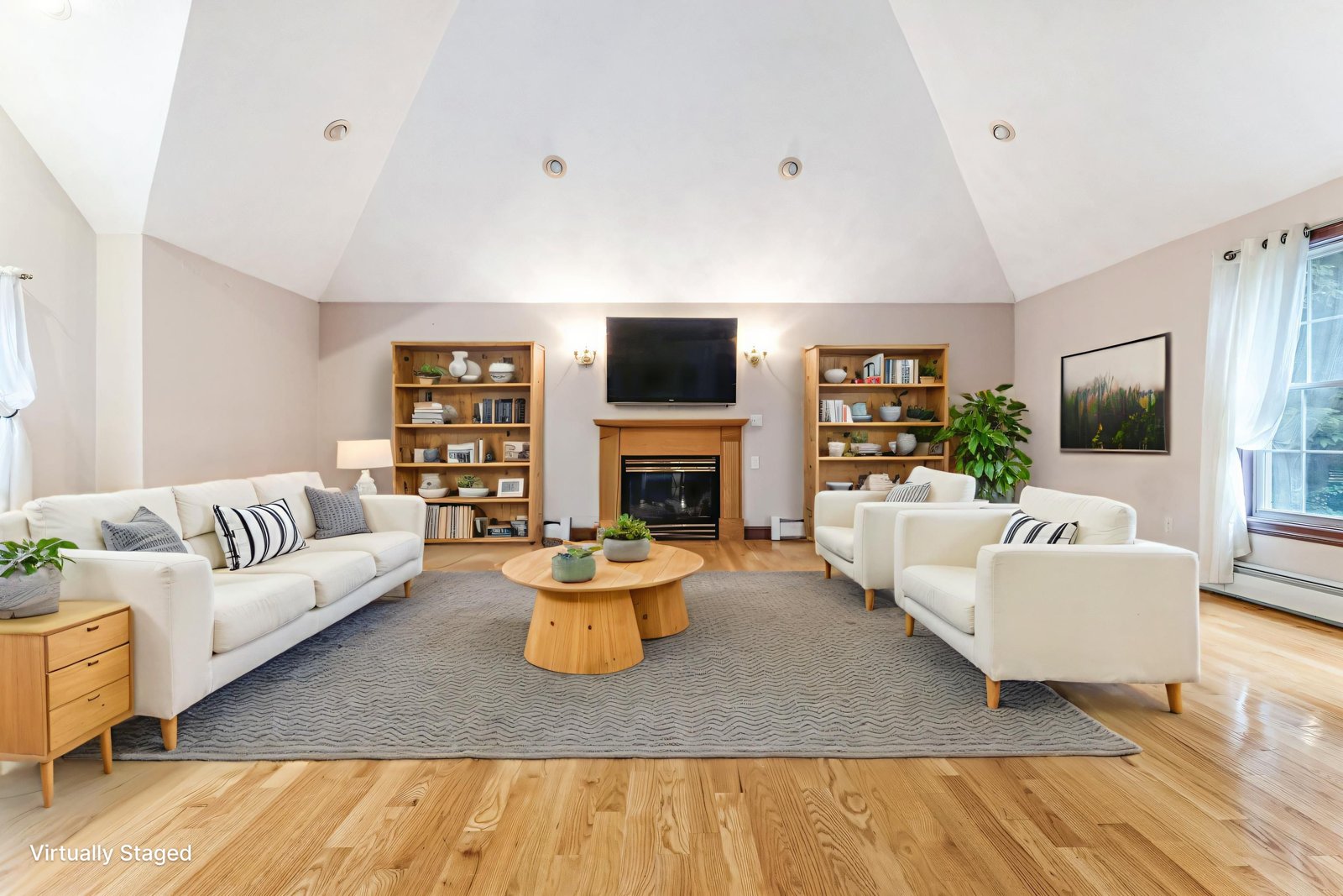 Great room, virtually staged